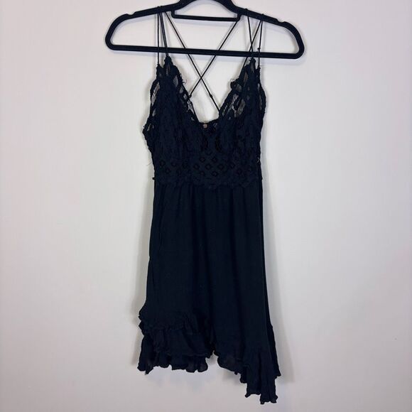 Free People One Black Adella Mini Dress Large - Picture 1 of 7